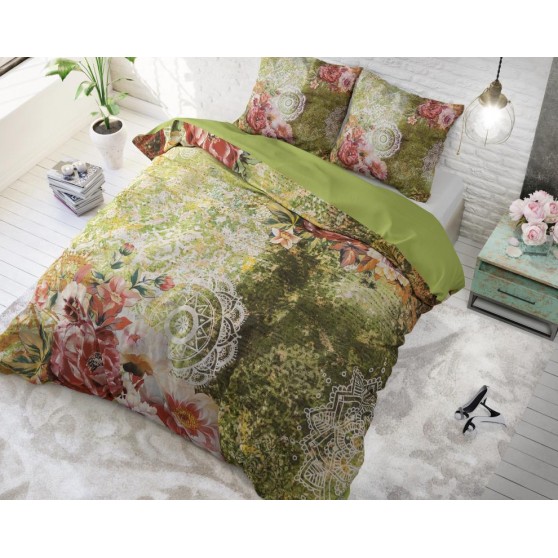 Zöld virágos pamut ágynemű